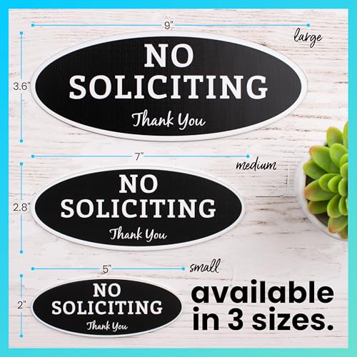 Image of ExcelMark No Soliciting Sign for House or Business - Durable Indoor /Outdoor Sign - Easily Attach to Front Door - UV and Weather Resistant (Medium - 2.8 inchx 7 inch, Black with White Letters)