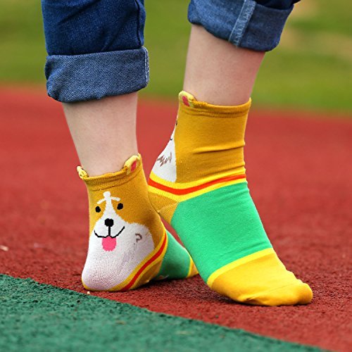 Lot de 5 paires de chaussettes fantaisie en coton pour femme Motif personnage de dessin animé Taille unique, 803 - Lot de 5, Taille unique – vue 3