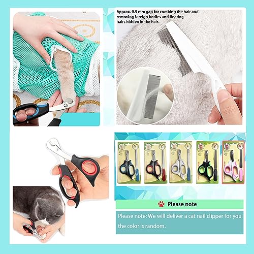 Image of Adjustable Multifunctional Anti-Bite Shower net Bag，Cat Grooming Mesh Bag, Cat Bathing Bag，Cat Bath Brush and Cat Nail Clipper