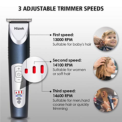Beard and Hair Trimmer, Hizek Hair Clippers Professional Haircut Kit,Cordless Men's Trimmer with 3 Adjustable Speeds, LED Display, Precision Blade,Travel Bag and 4 Guide Combs For Family Use