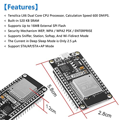 image for 6-Pack ESP-WROOM-32 Development Board, Aideepen 30PIN ESP32S ESP-WROOM