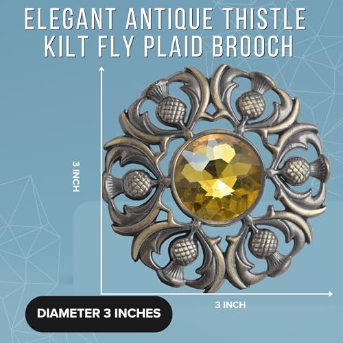 Image of Luxurious Scottish Kilt Fly Plaid Brooch - Premium Thistle Design Adorned with Sparkling Stones, Handcrafted Tartan Sash Pin, Luxurious Accessory for Women's Highland Dress