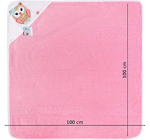 Be Mammy Baby Hooded Towel Made of Cotton Oeko-Tex Standard 100 39.37in x 39.37in BE20-240 (Pink - Owl), 100x100 cm (1 pack) - Image 3