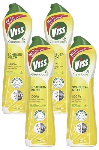 Viss Scheuermilch Citrus effektives Reinigungsmittel 100% kraftvoll gegen Fett und Schmutz mit 100% natürlichen Reinigungspartikeln 500 ml (Packung mit 4)