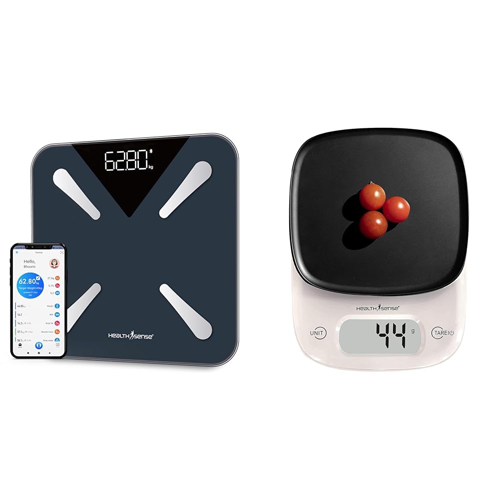 HealthSense Bluetooth BMI Weight Machine for Body Weight- BS191 & HealthSense Weight Machine for Kitchen