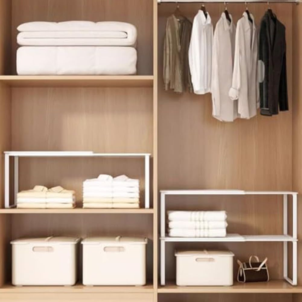 Scaffale organizer espandibile per armadietti, impilabile e regolabile, in metallo, per l'organizzazione della casa e salvaspazio in armadi o armadietti xshoe (1 bianco (22 cm)