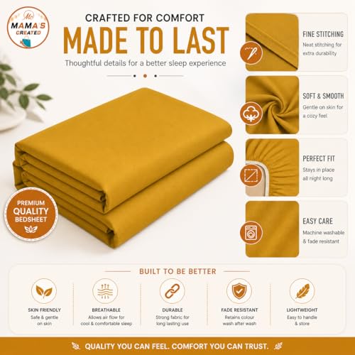 Image of Queen Size Bed Sheet - 600 Thread Count Single Flat Sheet Only - Long Staple Egyptian Cotton Top Sheet Wrinkle & Fade Resistant - Gold