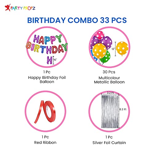 Image of Party Propz Multicolor Birthday Decoration - 33 Pcs | Happy Birthday Decorations Kit for Boys And Girls | Polka Dot Balloons for Decoration | Polka Dot Birthday Decorations Kit