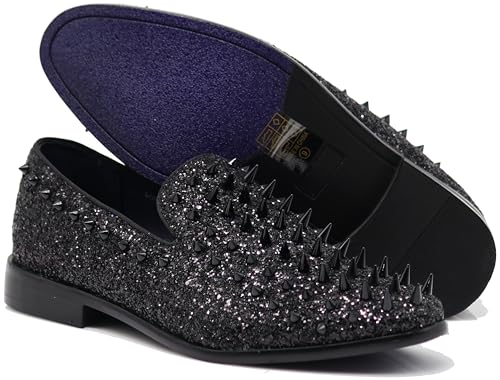 Image of SPK16 Men's Vintage Spike Dress Loafers Slip On Fashion Shoes Classic Tuxedo Dress Shoes