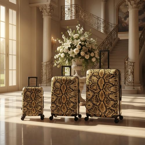 Image of InUSA Snake Print 3 Piece Hardside Spinner Luggage Set 20 /24 /28in. TSA Lock