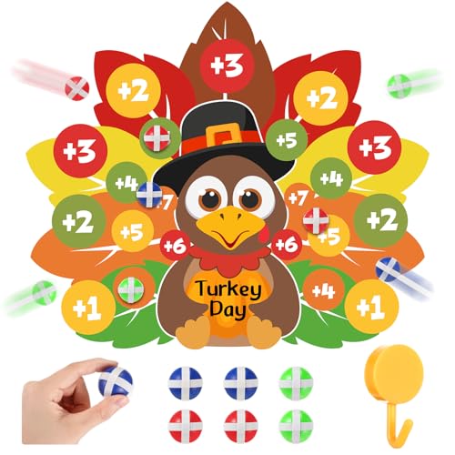 Relaxgiant Thanksgiving Festival Fall Games Party Large Turkey Dart Board with 6 Sticky Balls Thanksgiving Turkey Dart Board Gift for Boys Girls Throwing Game Funny Indoor/Outdoor Toss Play