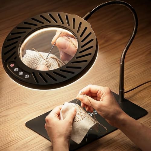 ARTDOT 10X Magnifying Glass with Light and Stand for Diamond Painting, Tabletop Magnifier Lamp with 144 LED Lights and Adjustable Brightness for Seniors, Diamond Art Accessories, Reading