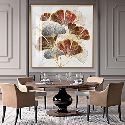 Affiches plantes feuilles d'or et cerf abstrait art moderne