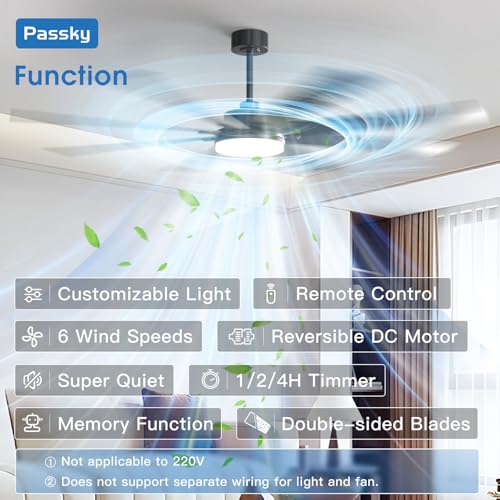 Image of 72 inch Ceiling Fans with Lights, Large Modern Ceiling Fan with Light and Remote Control, Reversible, 3CCT, Dimmable, Quiet, Black Ceiling fan For Bedroom, Living Room, Patio Farmhouse, Indoor /Outdoor