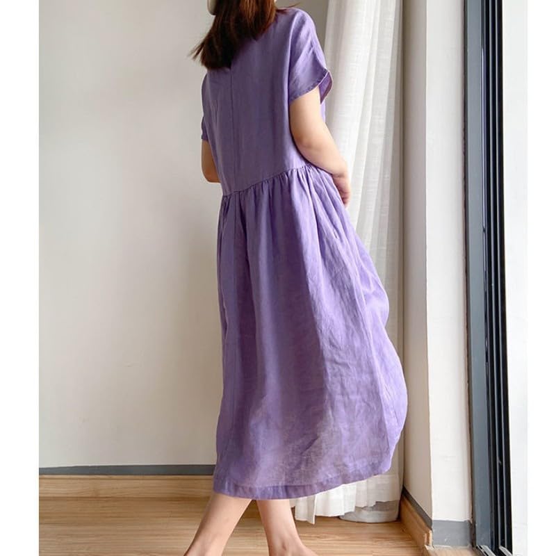 Robe mi-longue d'été chic en lin et coton d'une élégance pure - 2