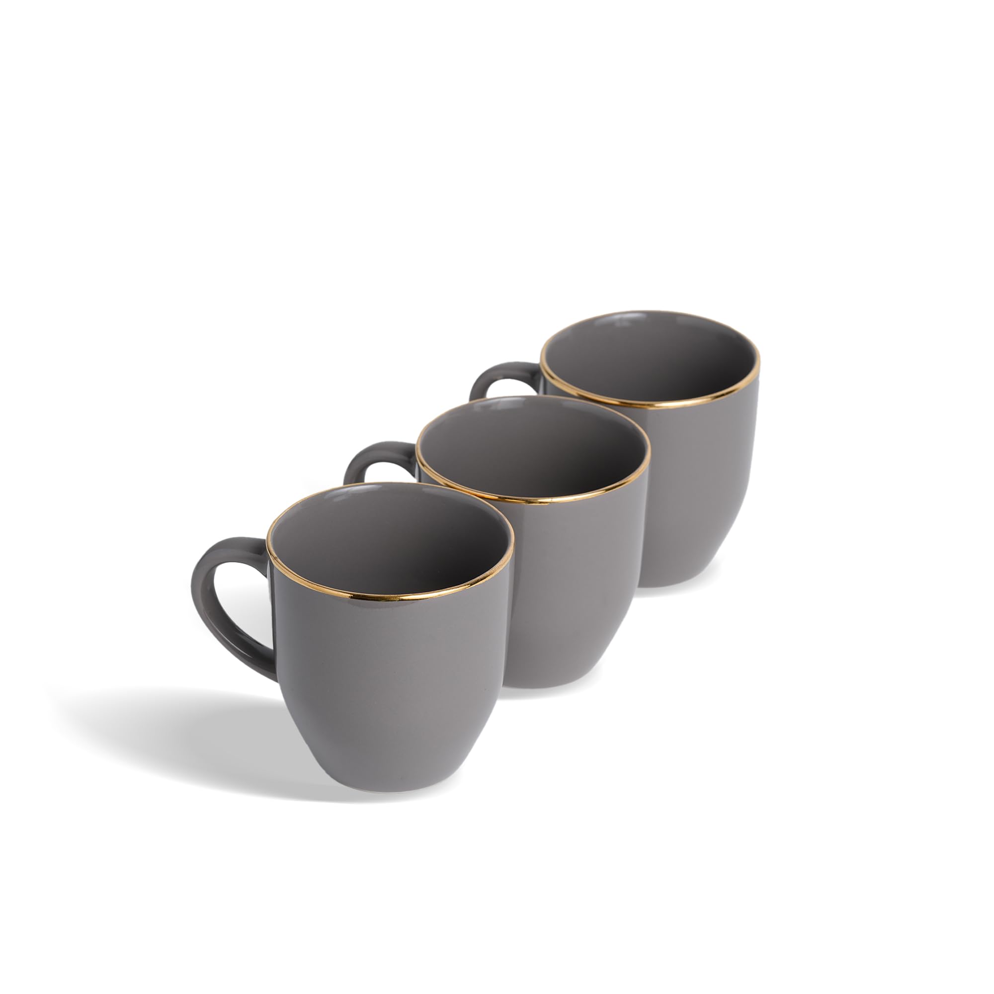 Shay Keramik-Kaffeetassen-Set, 6-teilig, 300 ml, Blaugrün, mittlere Tasse, glänzende Oberfläche, Steingut, Kaffeetassen-Set, Keramiktasse, mikrowellengeeignet (Blaugrün, Gold, Milchbecher, 6er-Set)