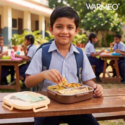 Image of WARMEO Jerry Insulated Lunch Box with Three Compartment BPA Free, Kids Lunch Box,Food Grade Ideal for School, Picnic, Office & Outdoor - 500ml Bear, Stainless Steel