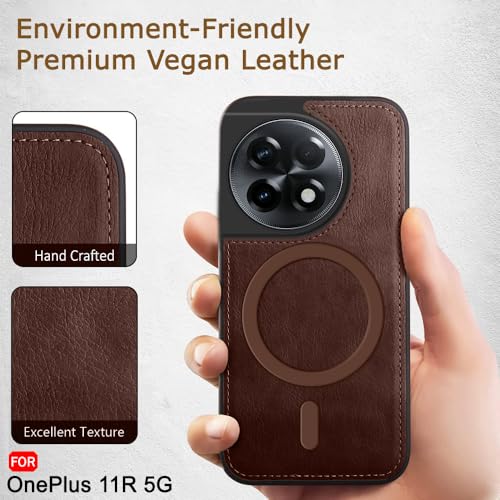 Image of TheGiftKart Genuine Leather Finish Back Cover Case for OnePlus 11R 5G | Shockproof Design | Raised Edges for Camera & Screen Protection | Stunning Minimalist Design Cover (MagSafe Compatible, Brown)