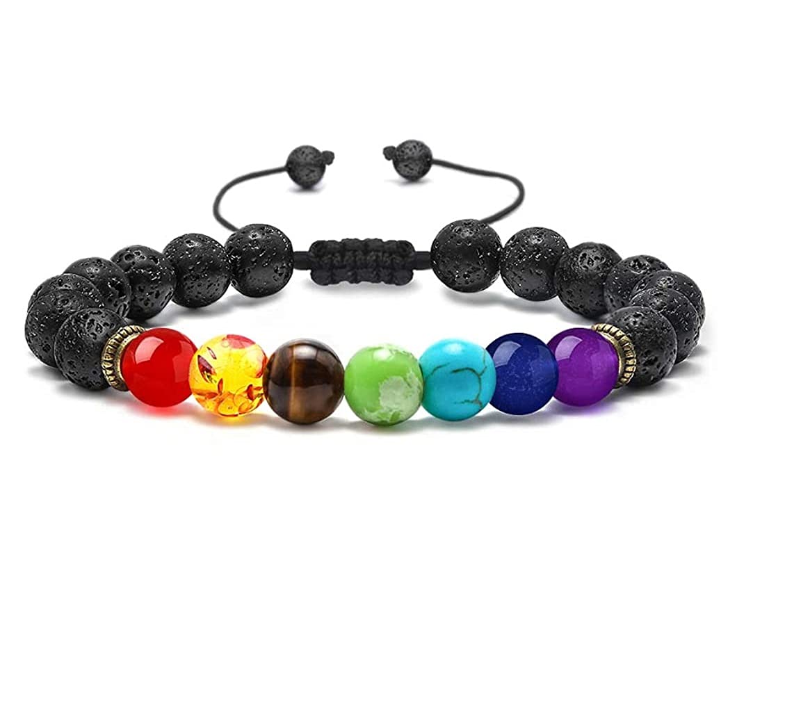 EDMIRIA Natural Volcanic Lava & Semi Precious Stones Reiki 7 chakra Healing Yoga Meditation Crystal Fengshui 8mm Gemstones Round Adjustable Braided Rope Bracelet for Men & Women (Black) (B093129PGN) Amazon Price History, Amazon Price Tracker