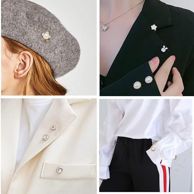 Image of 20Pcs Women Shirt Brooch Pearl No Sew Button Pins Instant Jeans Safety Pin (White)