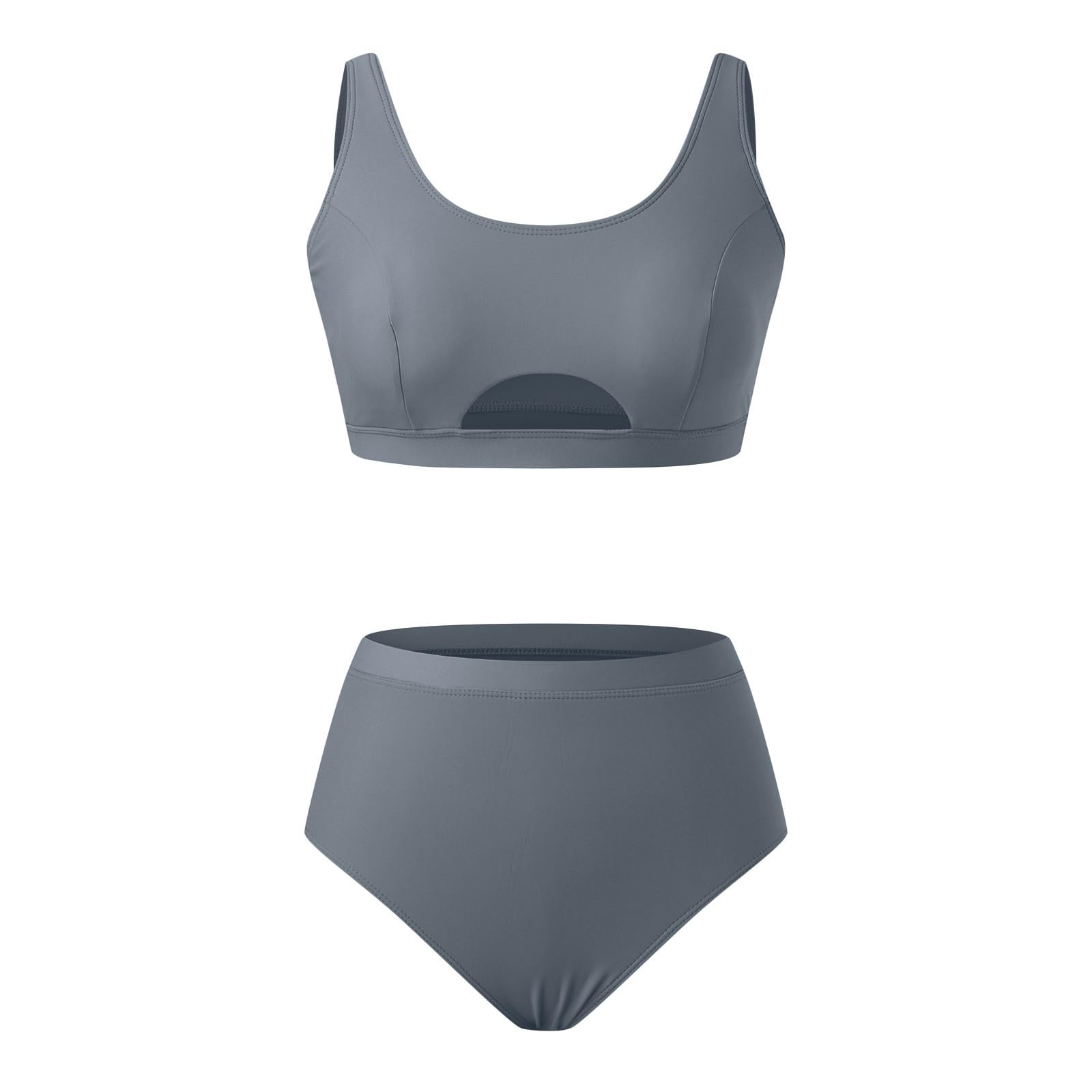 Damskie Bikini Z Wysokim Stanem, Seksowny Dwuczęściowy Strój Kąpielowy Push Up, Zestaw W Stylu Retro Marszczonym Nadrukiem, Wysoka Talia, Szary, S
