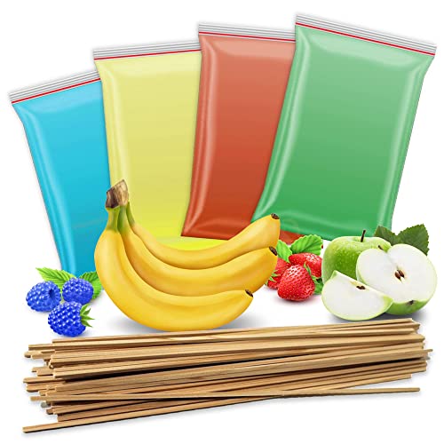 4x 200g Zuckerwatte Zucker + 50 Zuckerwattestäbe | Apfel - Erdbeere - Banane - blaue Himbeere | 4 Sorten Aromazucker mit Geschmack für bunte Zuckerwatte Zuckerwattemaschine | 800 Gramm gesamt Cover