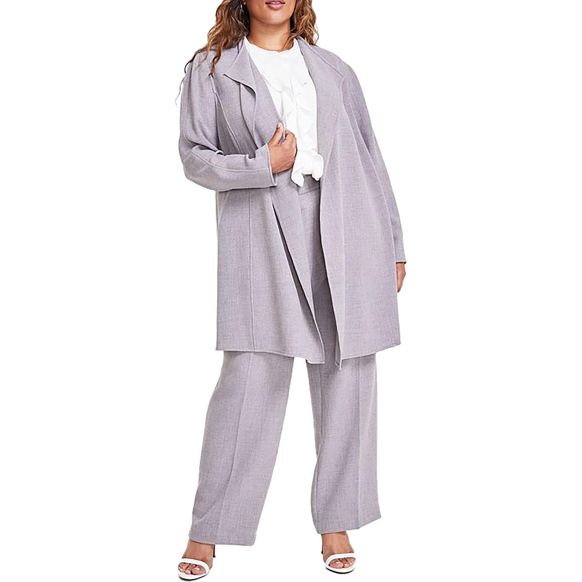 Kasper Womens Plus Size Melange Crepe Drape Front Jacket Pebble