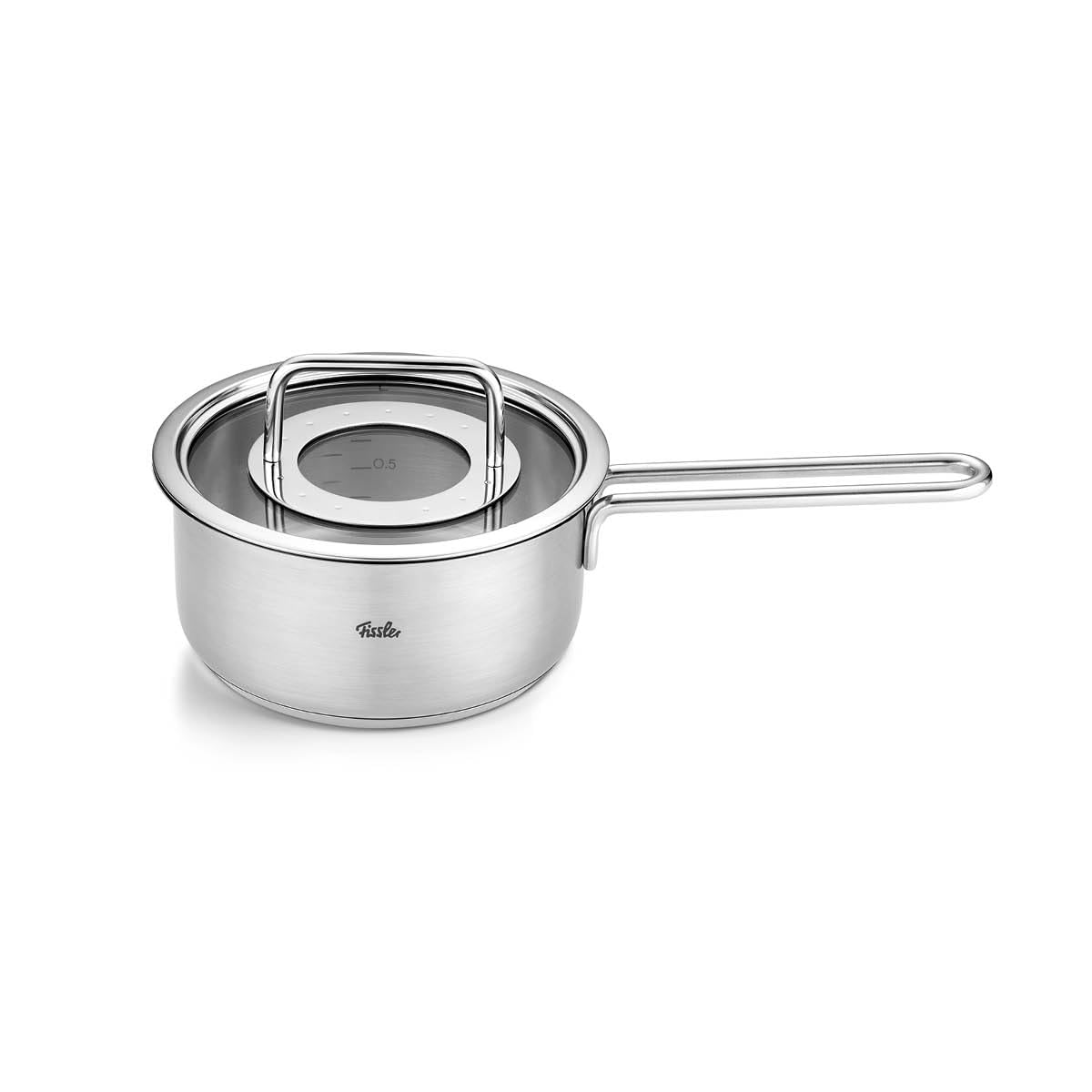 Fissler Pure Collection/Edelstahl-Stielkasserolle (Ø 16 cm, 1,4L) inkl. Glas-Deckel, Innenskalierung - Induktion