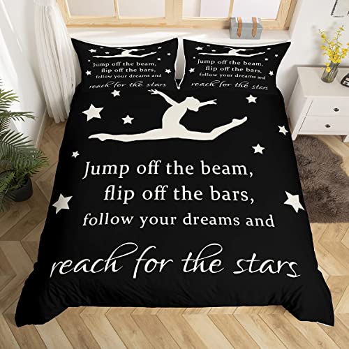 Homemissing Gymnastics Bedding Duvet Cover Set Gymnast Dancer Bedding Gymnastics Lover Comforter Cover Set Microfiber Bedspread Cover Shaped Body Black Bedroom Bedclothes Double