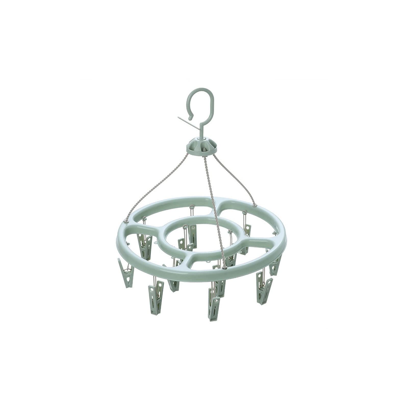 JINGYAN Standard Hangers Windproof Plastic Clothes Rack Household Round Clothespin Balcony Underwear Socks Drying Clip Hanger(18 clips Nordic gree)