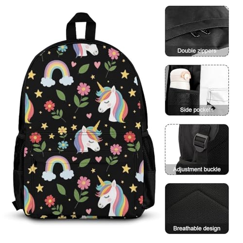AMRANDOM Backpack for Women Men 3Pcs Backpack with Lunch Box Cute Unicorns Bookbag3