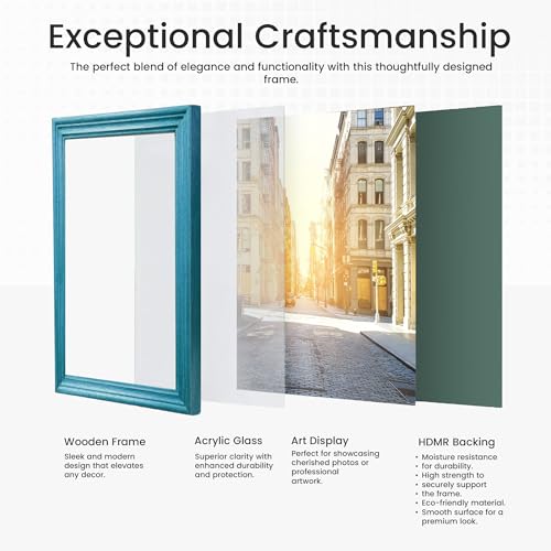Image of Handmade Wooden Rectangular Photo Frame, A3 (29.7 x 42 cm) Display for Artworks, Pictures and Photos of Your Loved Ones, Best for Home, Office, Wall Decor, Living Room, Bedroom, Blue Wave