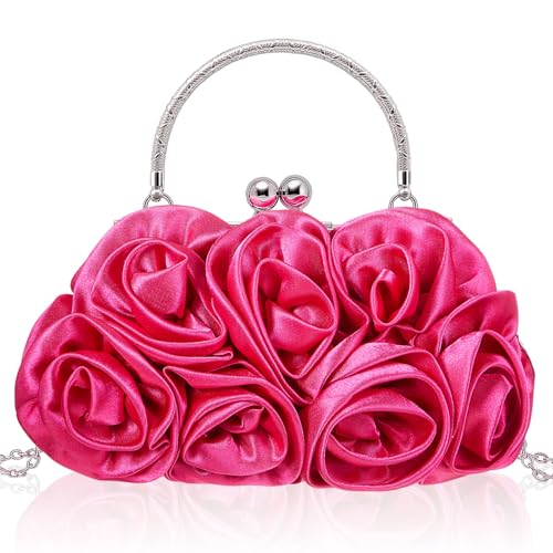 Image of Women Evening Clutch, Small Floral Satin Purse with Detachable Strap for Wedding Party Prom Gift