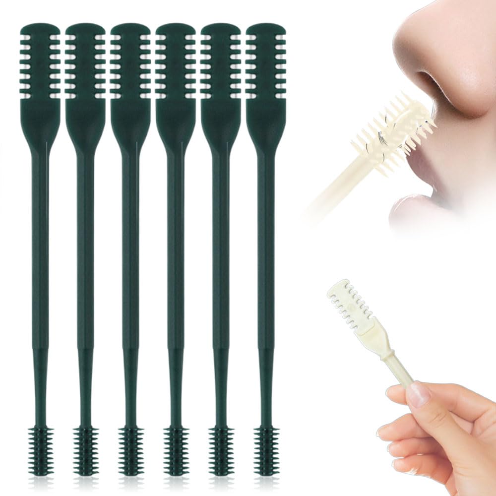 2025 Upgraded 2-in-1 Manual Nose Hair Trimmer for Men and Women, 360 Rotating Dual-Sided Blade Trimmer for Home and Travel (Dark Green, 6 Pcs)