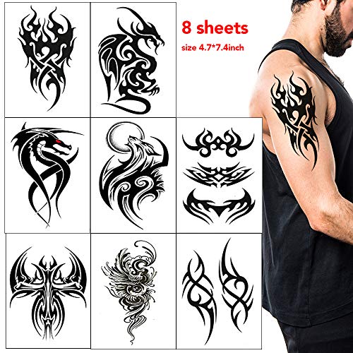 Awlee 45 Sheets Temporary Tattoos For Men Tribal Totem Tattoo Stickers Black Fake Tattoo Waterproof Removable (Pattern4) #TOP4