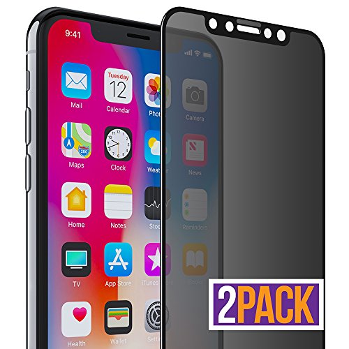 FlexGear Privacy Screen Protector for iPhone X Xs [Full Coverage] Tempered Glass (2-Pack)