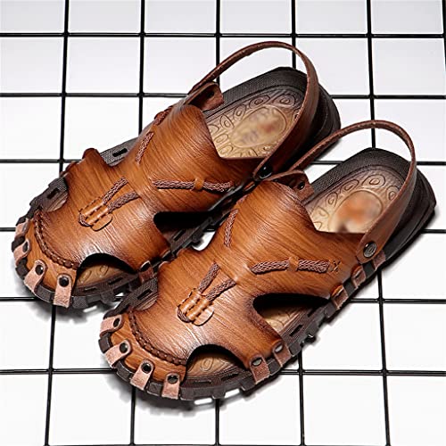 Men Leather Sandals Baotou Slippers Genuine Leather Casual Sandals Non Slip Outdoor Beach Vacation Sandals(40)2