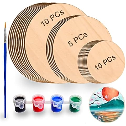 Unfinished Wooden Circles for Craft Large - Blank Wood Circles 10cm 8cm 5cm - Wooden Rounds Cutouts for Crafts, Pyrography and Christmas Decorations Cover