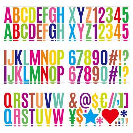 12 Sheets 200 Pcs Capital Letters Stickers, Self Adhesive Vinyl Sticky Letters and Numbers, 2.5 Inch Waterproof Uppercase Letters with Symbols for Crafts, Scrapbook, Mailbox, Car, Colourful