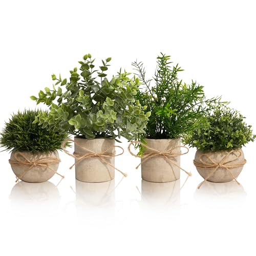 YVONNEYI 4 Pièces Plantes Artificielles Interieur, Petite Fausse Plantes Interieur pour Decoration Maison, Plante Artificielle pour Chambre Salle de Bain Bureau Cuisine...