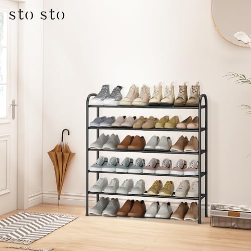 Image of STO STO Expandable Shoe Rack, 5-Tier Metal Shoe Rack for Closet, Up to 24 Pairs Adjustable Shoe Rack Storage for Front Door Entrance, Free Standing Shoe Rack Organizer for Entryway, Black