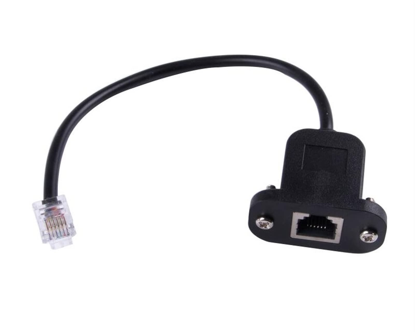 EVURU 25cm Rj12 6p6c Telephone Female Socket to Male Adapter Jumper LAN Network Ethernet Bulkhead Panel Mount Extension Cable