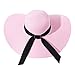 Lanzom Womens Wide Brim Straw Hat Big Floppy Foldable Roll up Cap Beach Sun Hat UPF 50+(Bowknot-Pink)