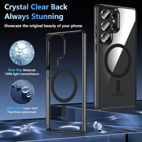 Image of DIZORO Samsung S25 Ultra Case,Compatible with Mag Safe, Non Yellow Military-Grade Drop Protection & Hard PC Back Cover Slim Transparent Anti-Scratch Shockproof Phone Case (Black new)