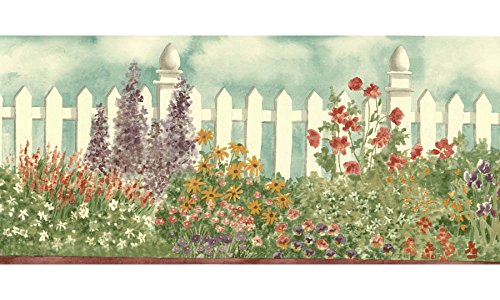 Watercolor Gardening Flowers Wallpaper Border - Red…