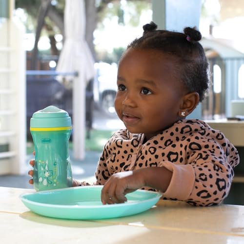 Chicco Active Cup Tasse en plastique anti-goutte pour enfants 266 ml, gobelet pour biberon 14+ mois pour apprendre à boire, thermique avec bec ergonomique anti-morsure et valve Easy-Sip, sans BPA,Azur
