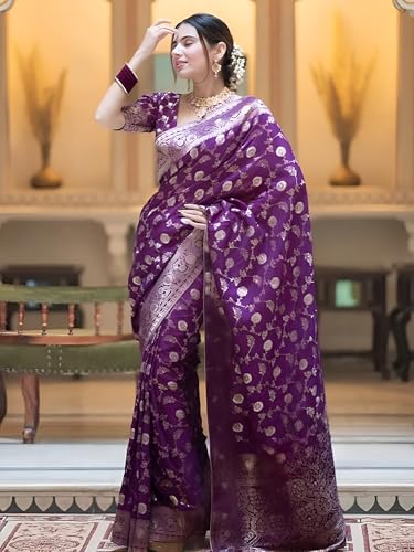 Image of Yashika Women's Pure Kanjivaram Silk Saree Soft Banarasi Style Wedding With Blouse Piece | Saree For Women | New Sari