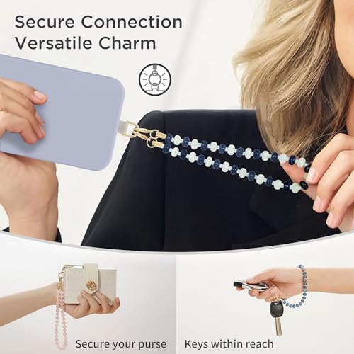 Image of POSADINA Natural Stone Phone Charm, Beaded Healing Phone Wrist Strap, Handmade Cellphone Chain Lanyard with Tether Tab