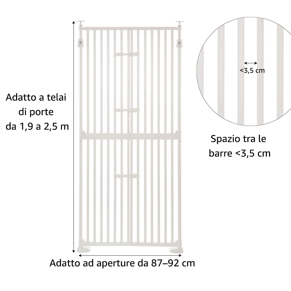 unipaws Griglia extra alta per gatti 190 cm, con porta gatto e serratura della porta, distanza tra le barre strette, altezza regolabile 190 – 250 cm, fissaggio a morsetto senza foratura, per interni