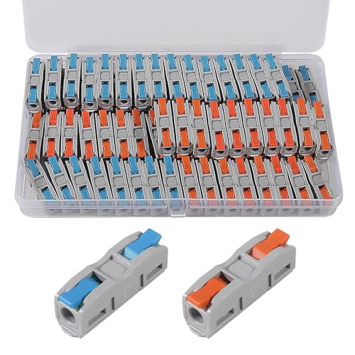 75PCS Lever Wire Connector Compact Connectors Quick Connect Electrical Wire Conductor Connectors Kit for Circuit Inline Splice AWG 28-12,1 in 1 Out Orange+Blue